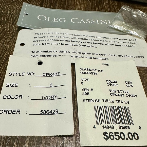 Oleg Cassini | Vintage Enhanced Beading, Strapless, Tea Length Wedding Dress - Picture 7 of 15